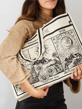 Large Canvas Tote Bag in Cream and Black (NWT)
